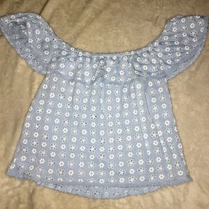 Off the shoulder light blue top